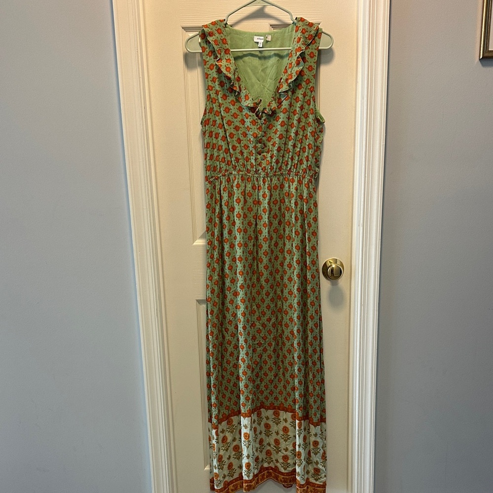 Mittoshop Floral Maxi Dress - Green and Orange